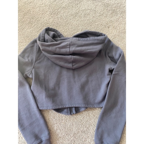 Hollister Crop Sweater Womens Large Long Sleeve Zip Hooded Blue Grey Zip Logo - Picture 2 of 6